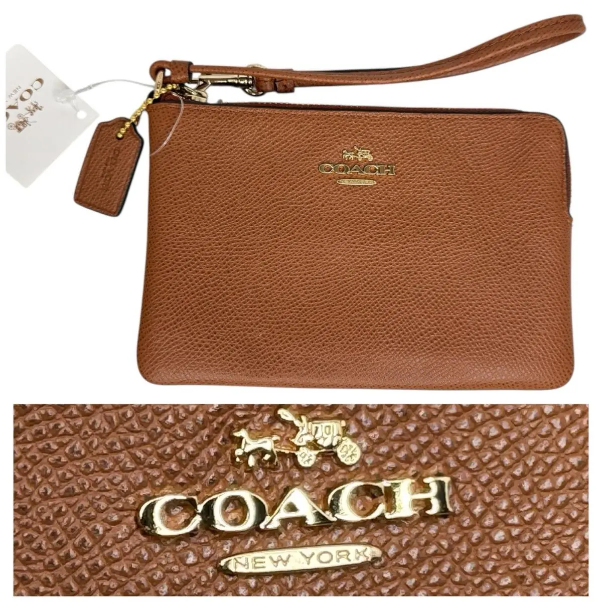 Coach Crossgrain Leather Corner Zip Leather Wristlet F32392 Saddle Brown