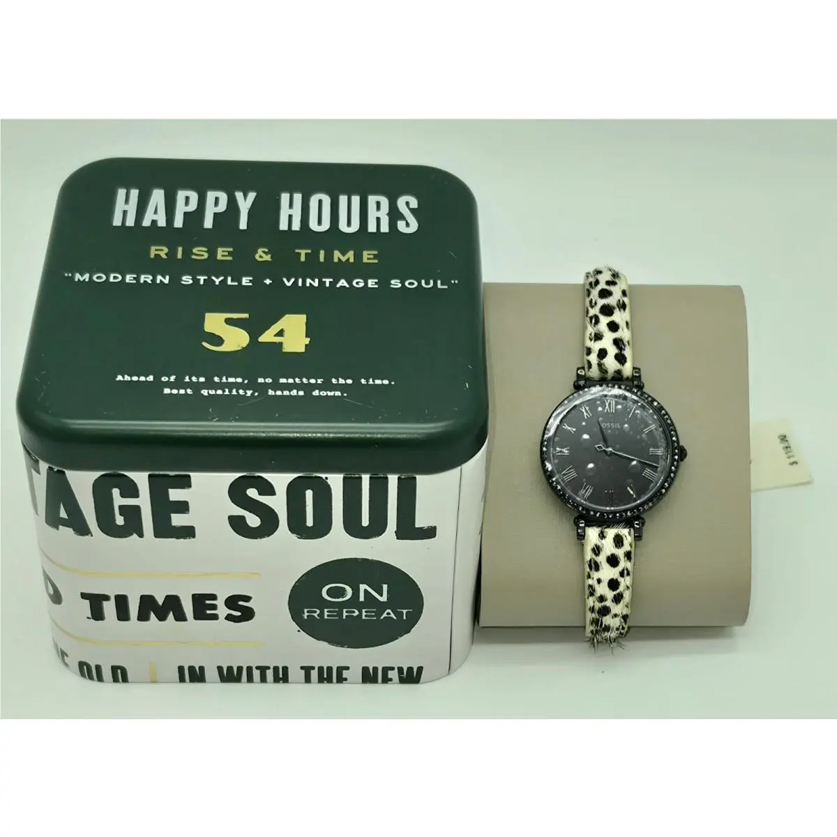 Fossil Jacqueline Black Leopard Hair Leather Watch ES4728 Battery Nos Tags