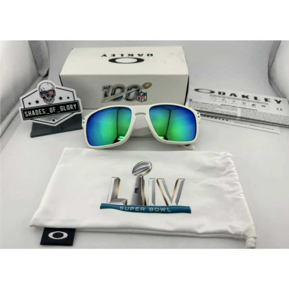 Holbrook Super Bowl Liv Matte White Green Polarized Sunglasses OO9102-06 by Oakley