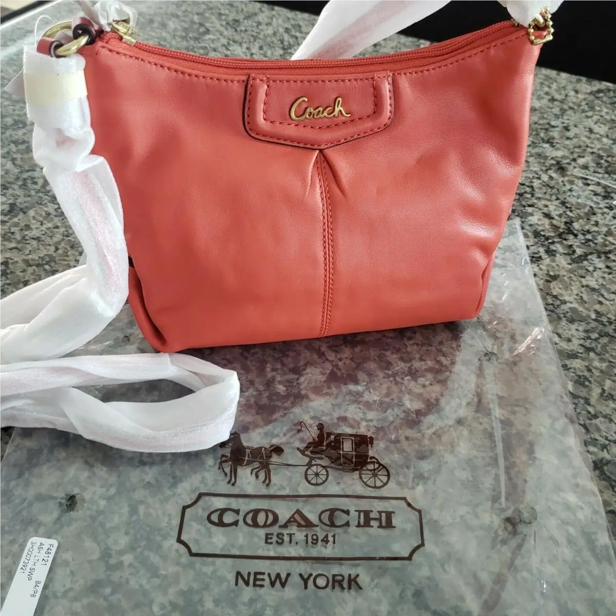 Coach Ashley Leather Swingpack Crossbody Bag F48121 Persimmon Orange