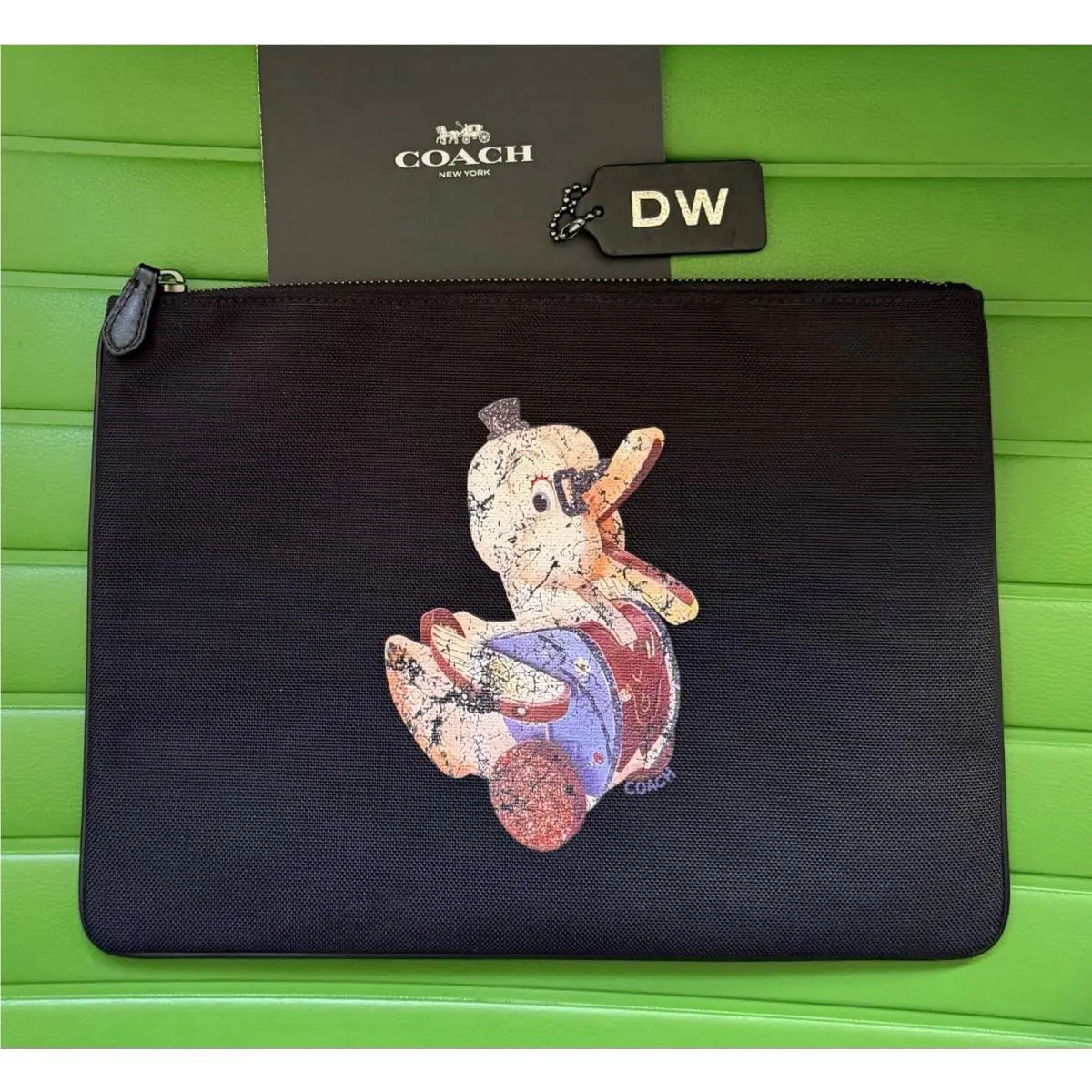 Coach X Fisher Price Doodle Duck Large Black Canvas Zip Pouch 33066