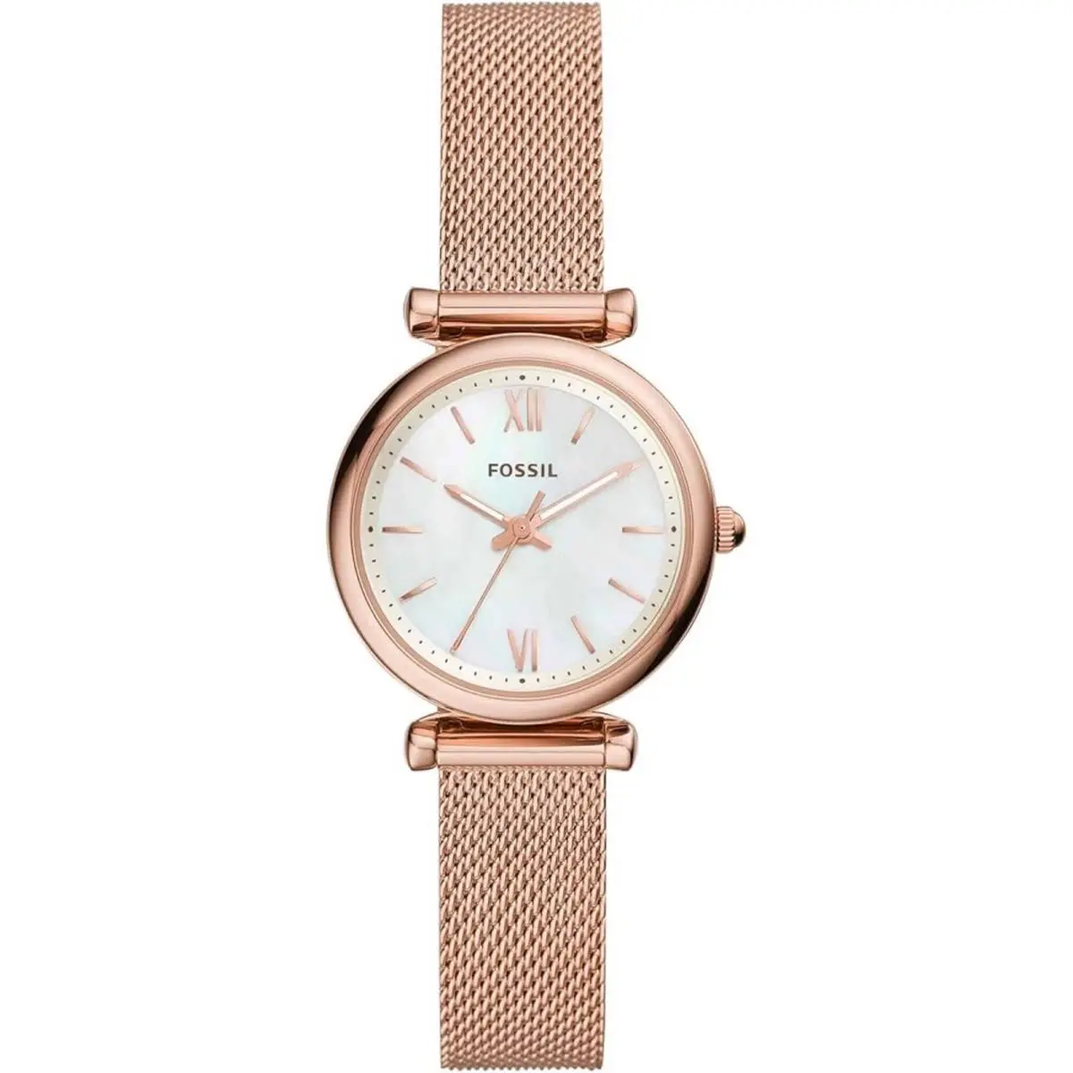 Women`s Watch Carlie Mini White Mop Dial Rose Gold Mesh Bracelet ES4433 by Fossil