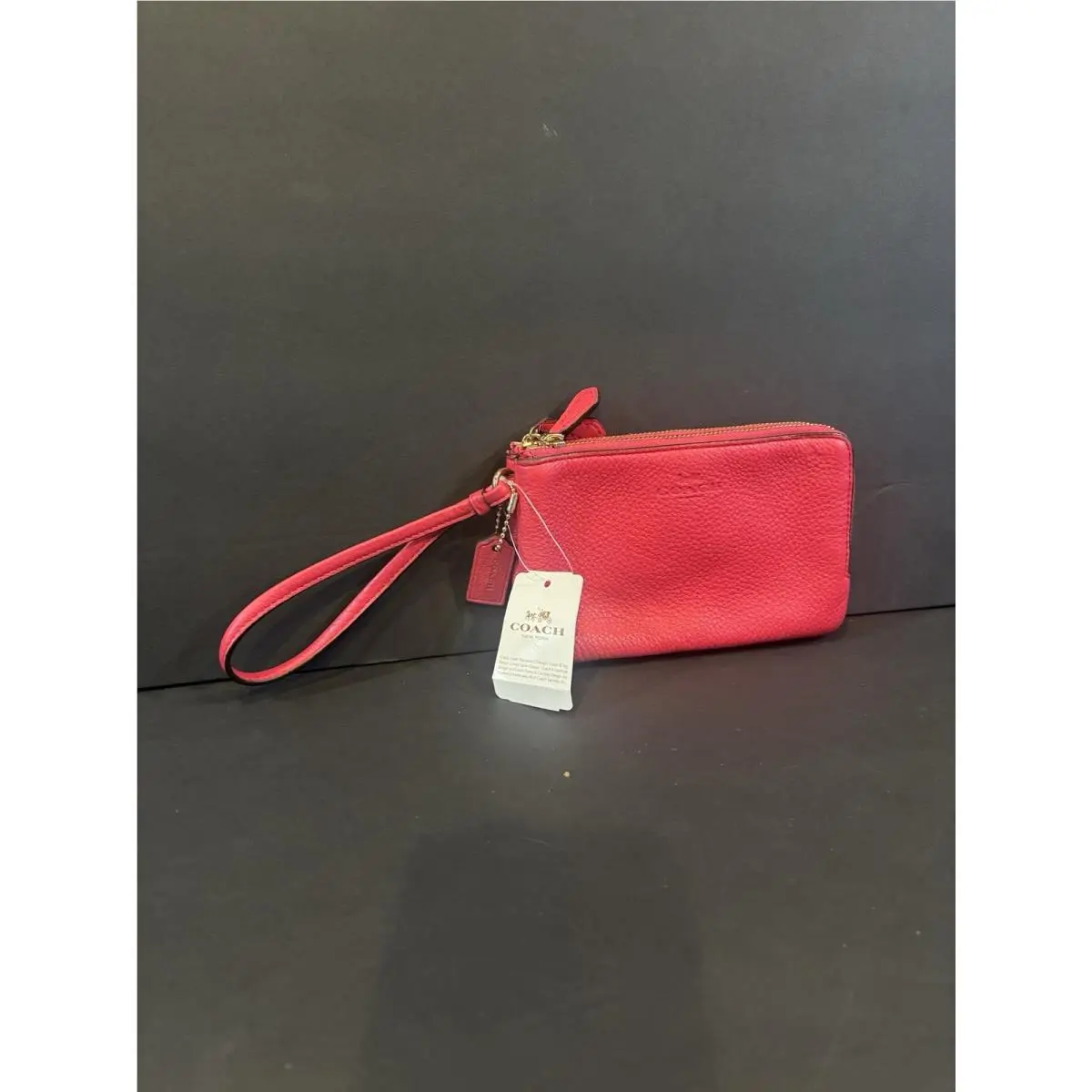 Coach F66505 Double Zip Leather Wristlet Bright Pink Imbpk Gold Hardware
