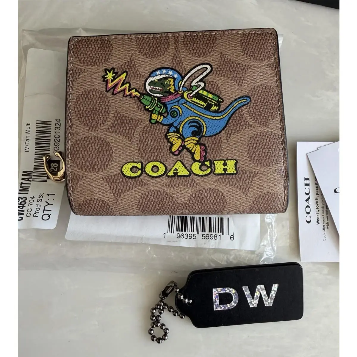 Tan/multi Signature Space Rexy Snap Wallet CW463 by Coach