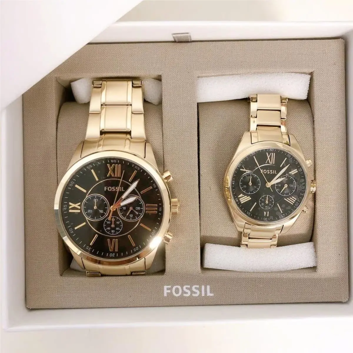 Fossil His and Her Chronograph Gold Stainless Steel Case and Gold