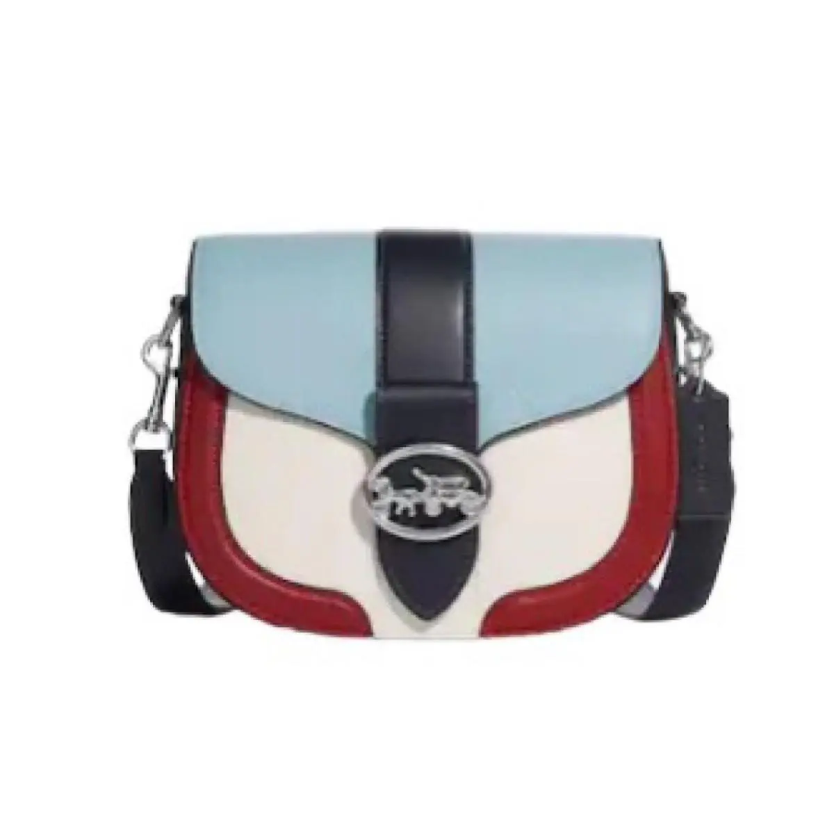 Coach CA212 Leather Shoulder Crossbody Bag Blue Ivory Red