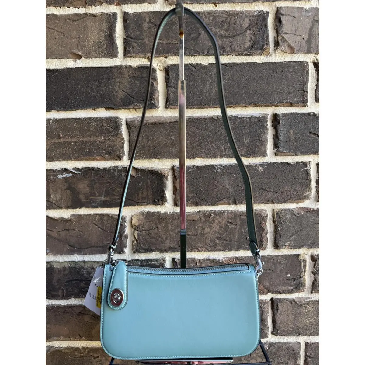 Coach Penn Glovetan Leather Silver Aquamarine Shoulder Bag Blue CM581