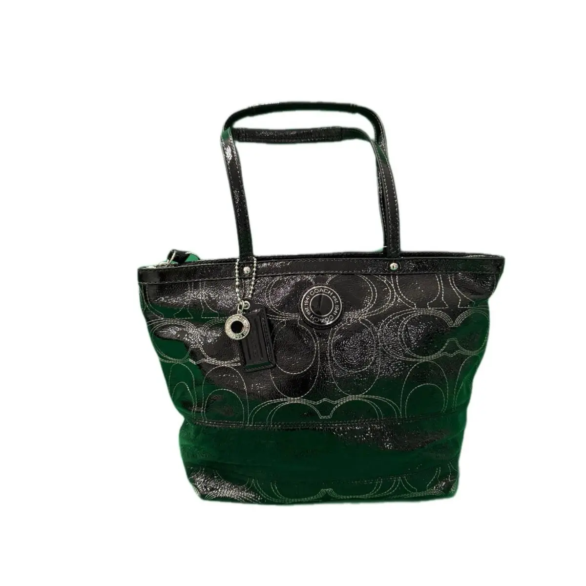 Coach Signature Stitch C Black Patent Leather Tote Bag F19198