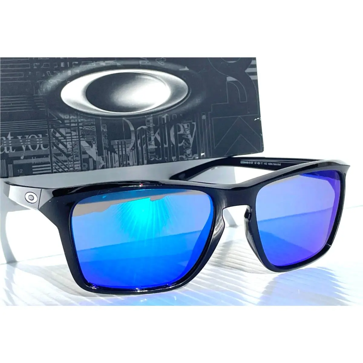 Oakley Sylas Shiny Black Polarized Galaxy Blue Mirror Lens Sunglass 9448