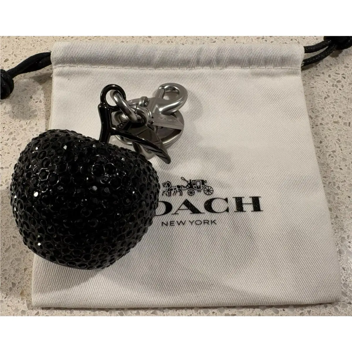 Black Crystal Apple Bag Charm Key Fob Keyring by Coach