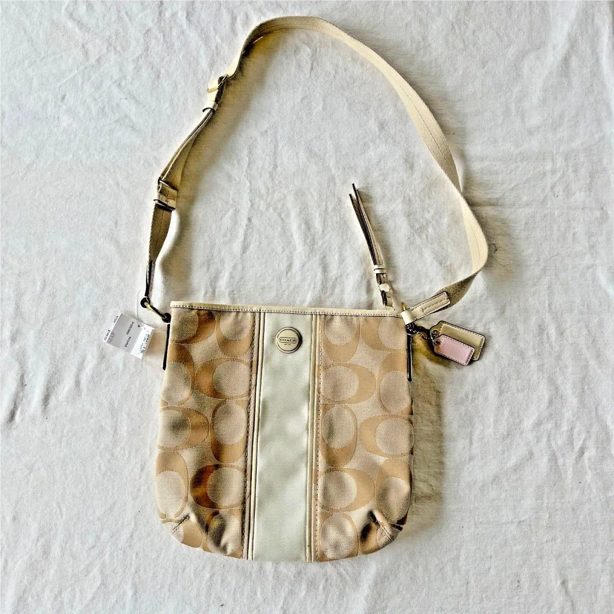 Coach Sis Duffle Purse F21905 B4 Light Khaki + White