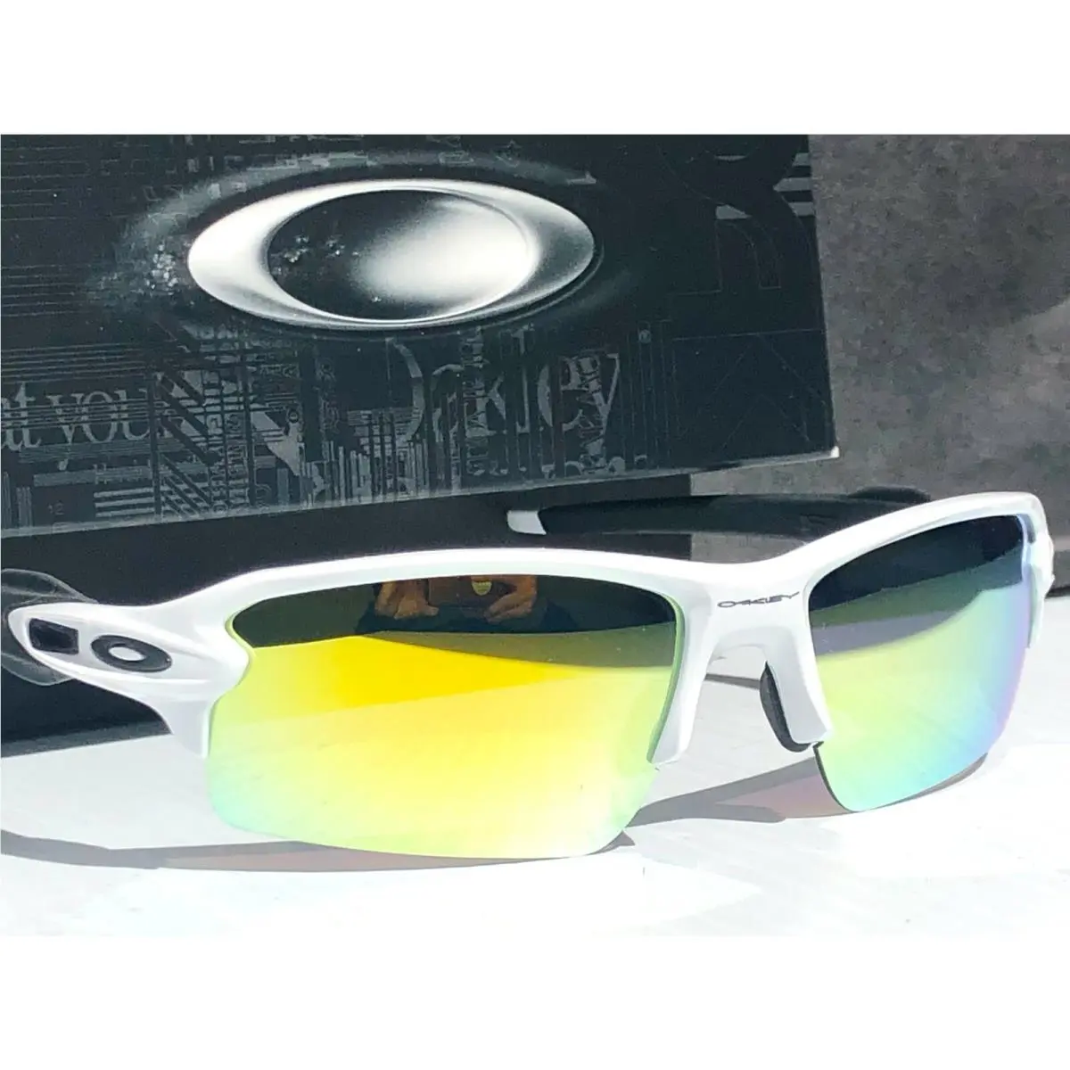 Flak 2.0 White w Polarized Galaxy Gold Lens Sunglass 9188 by Oakley