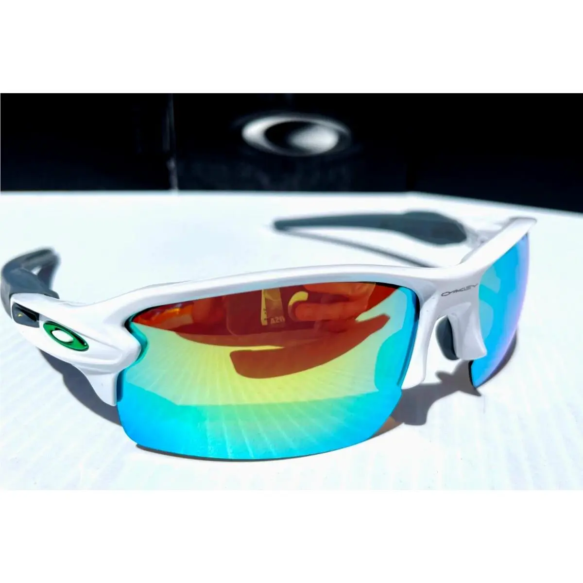 Flak 2.0 White w Green Polarized Galaxy Gold Iridium Sunglass 9188 by Oakley