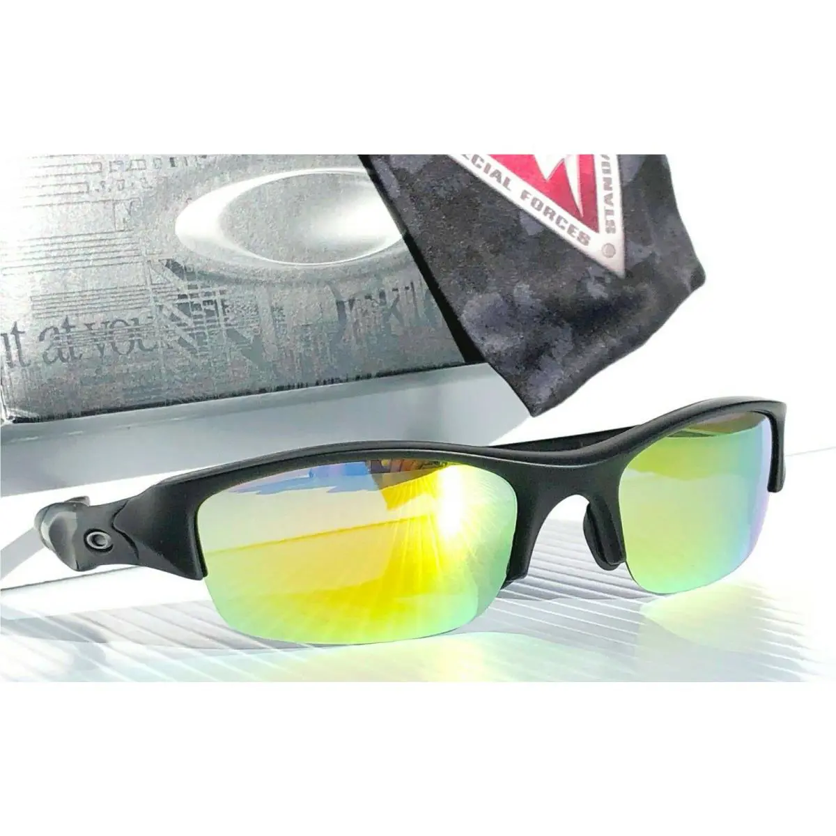 Flak Jacket Matte Black Polarized Galaxy Gold Fire Sunglass 9009 by Oakley