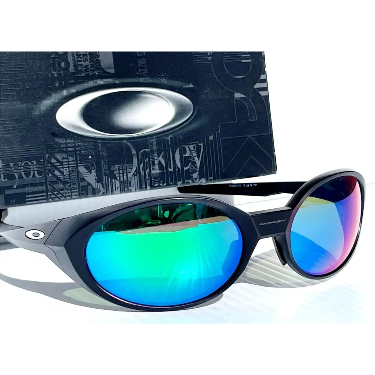 Oakley Eye Jacket Matte Black Polarized Galaxy Jade Lens Sunglass 9438