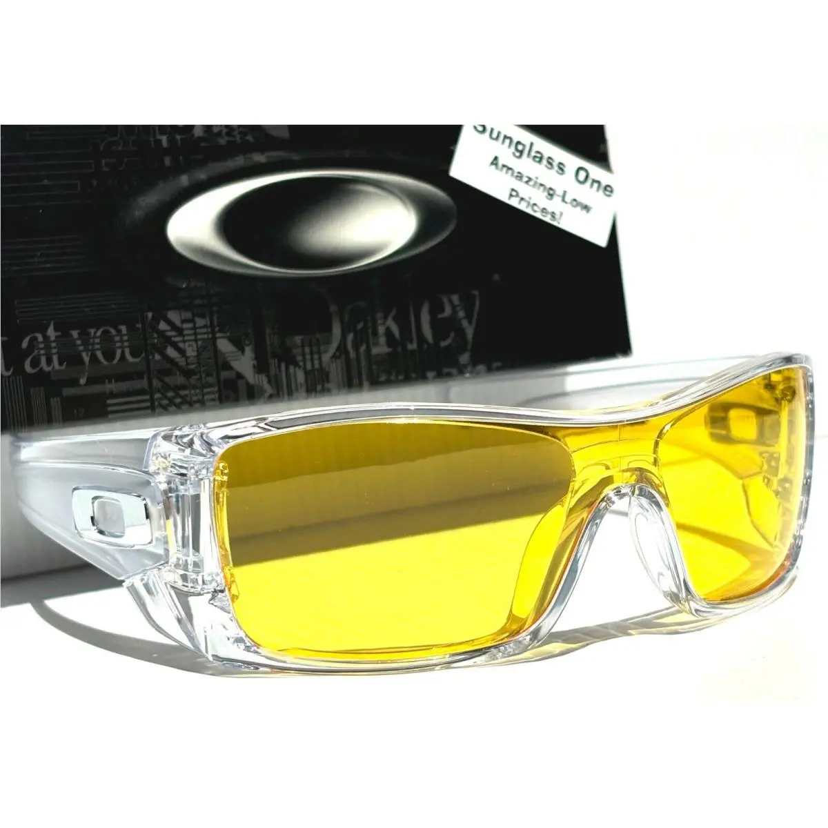 Oakley Batwolf Shiny Clear Frame Galaxy Amber Yellow Lens Sunglass 9101