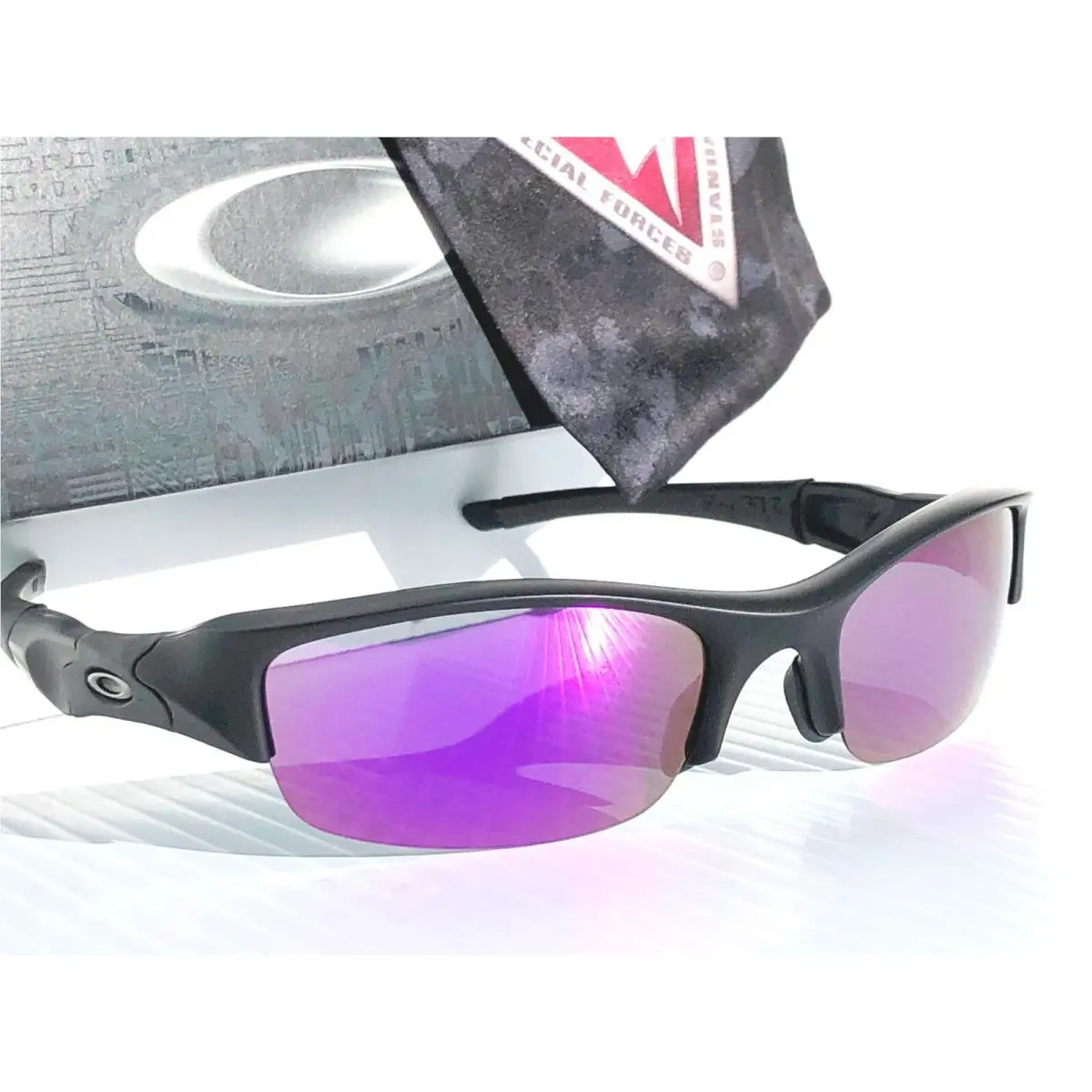 Oakley Flak Jacket Matte Black Polarized Galaxy Purple Mirror Sunglass 9009