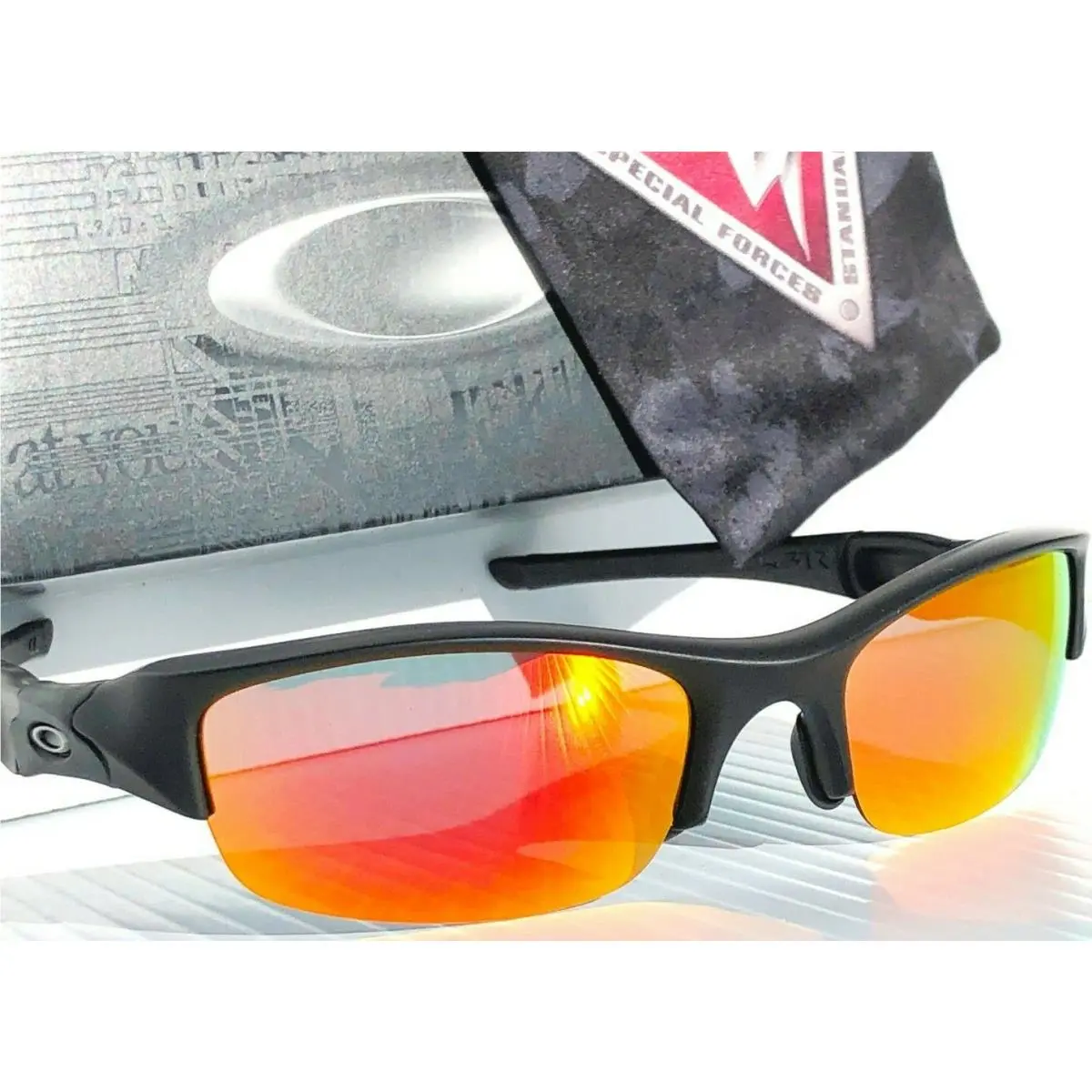 Oakley Flak Jacket Matte Black Polarized Galaxy Ruby Mirror Sunglass oo9009