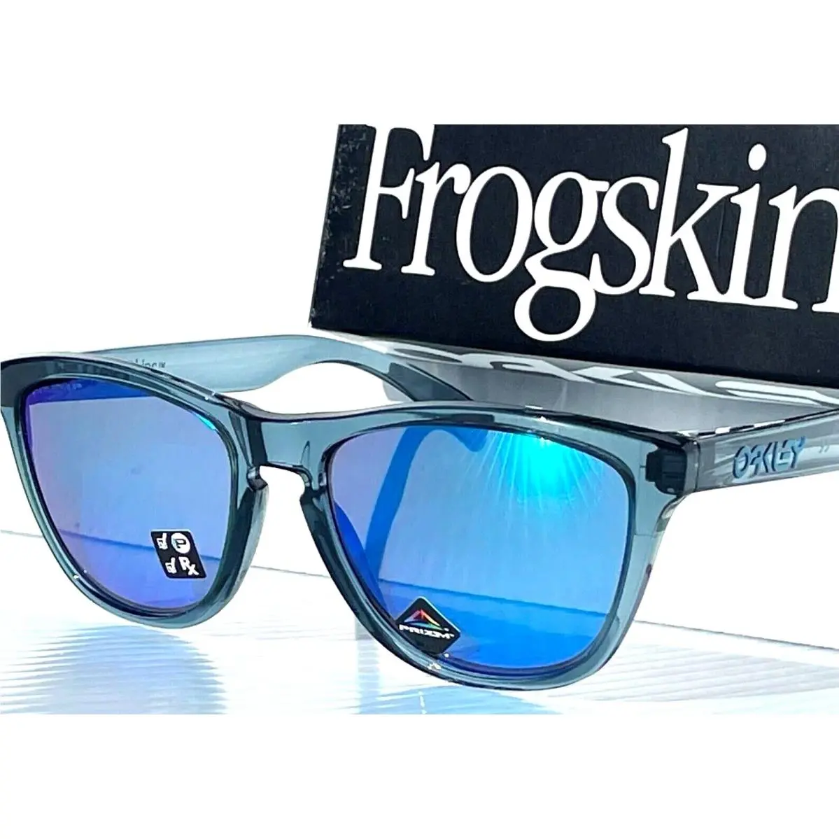 Oakley Frogskins Crystal Black Clear Prizm Polarized Sapphire Sunglass 9013-F6