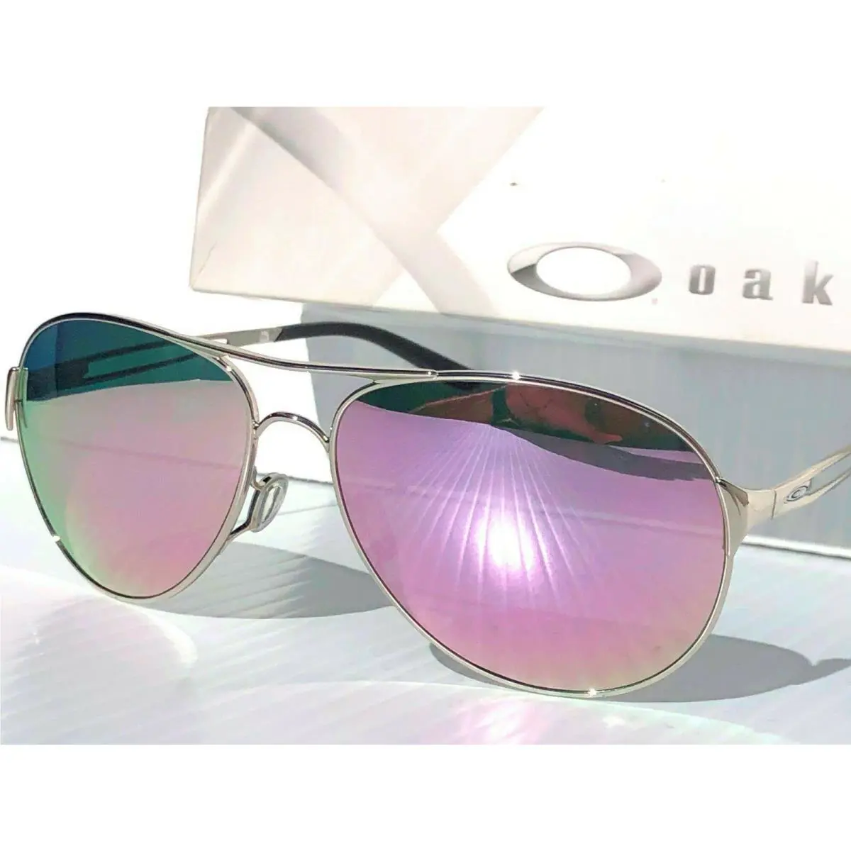 Caveat Polarized Galaxy Rose Gold Silver Aviator Womens Sunglass 4054 by Oakley