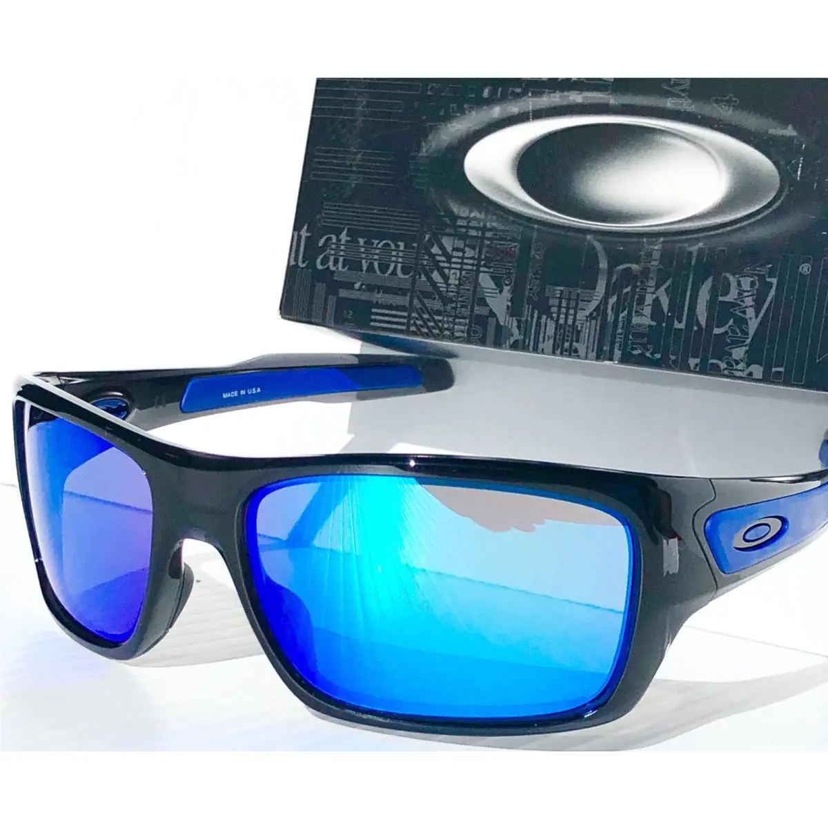 Oakley Turbine Black Ink w Polarized Galaxy Blue Lens Sunglass 9263