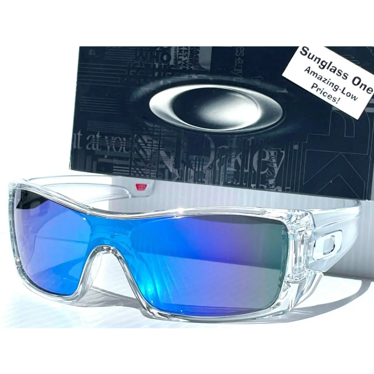 Oakley Batwolf Shiny Clear Polarized Galaxy Blue Mirror Lens Sunglass 9101