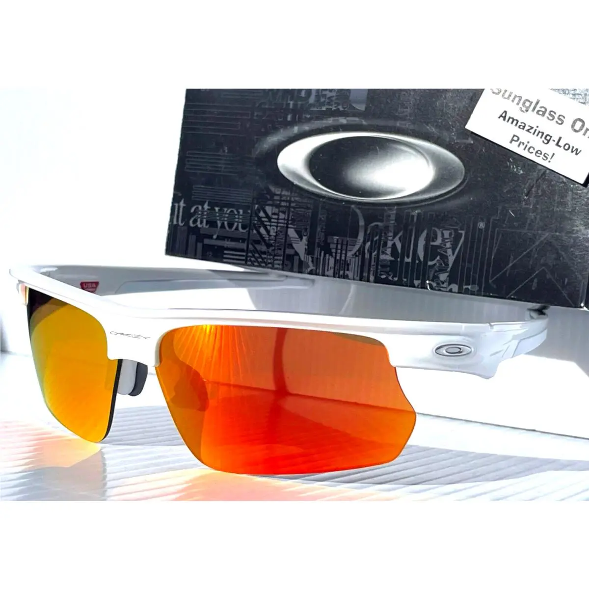 Oakley Bisphaera Shiny White Wrap Prizm Ruby Mirror Lens Sunglass 9400-03
