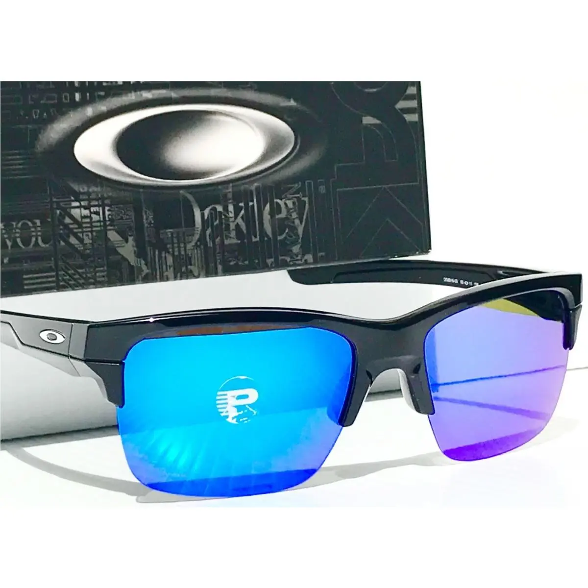 Oakley Thinlink in Black Shiny w Polarized Galaxy Blue Sunglass 9316