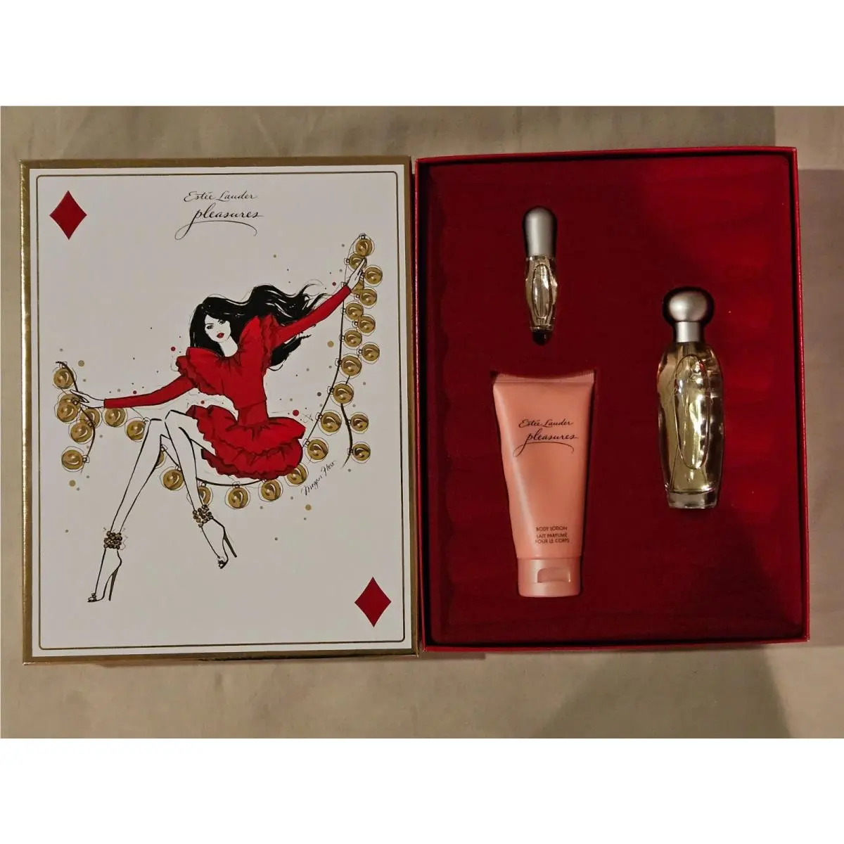 Estee Lauder Pleasures To Go 3pc Set 1.7oz EDP/.14ozEDP travel/2.5oz Body Lotion