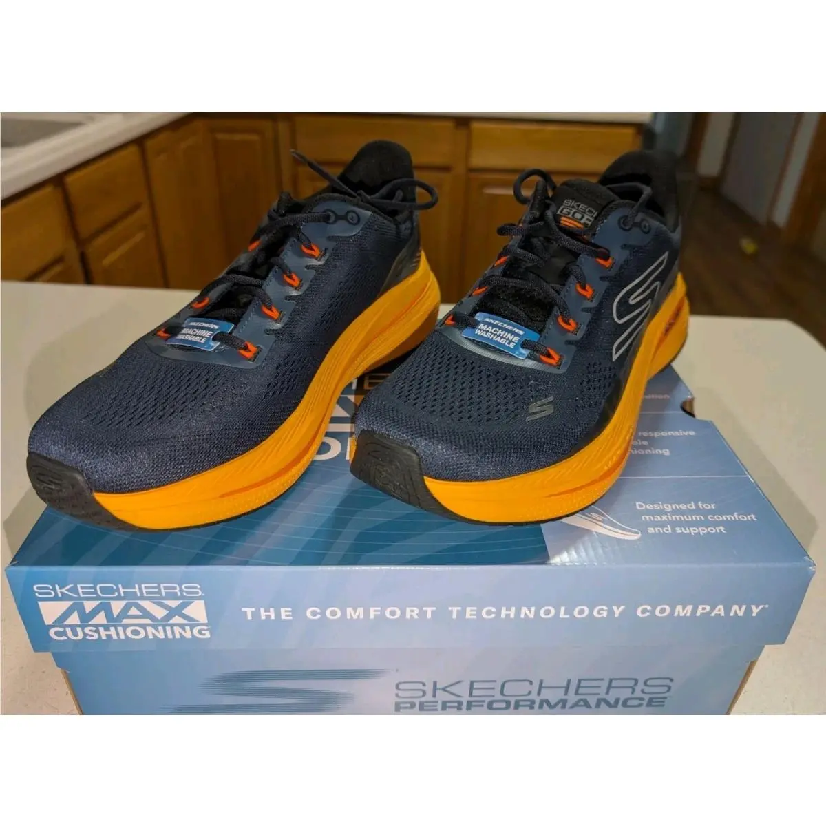 Skechers Men`s Max Cushioning Shoes Performance Navy/orange Size: 9