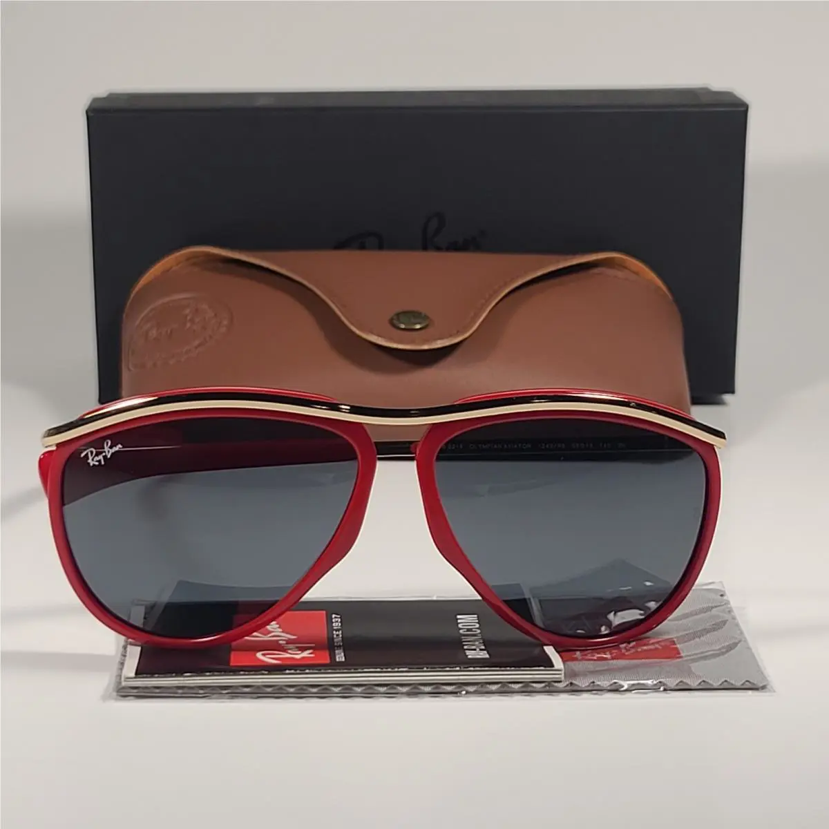 Ray-ban RB2219 1243/R5 Olympian Aviator Sunglasses Red Gold Frame Blue Gray Lens