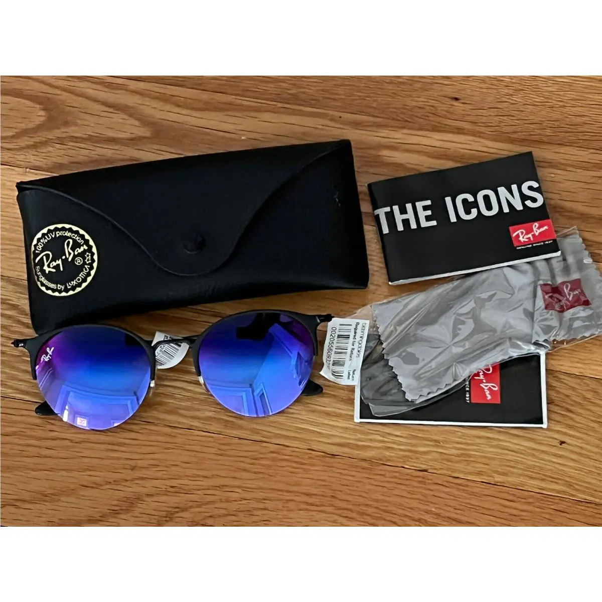 Rayban ORB3578 Round Half Rim Gradient Mirror Lenses Black Frame