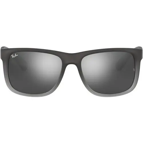 Ray-ban RB4165 Justin Rectangular Sunglasses Rubber Grey On Clear Grey/grey Mir - Frame: Matte Grey, Lens: Silver Gradient