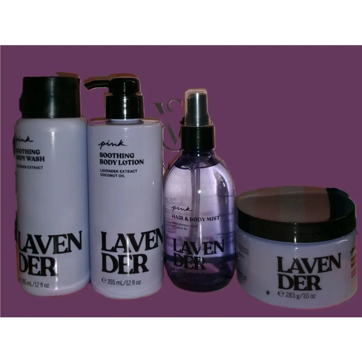 Victoria’s Secret Pink Lavender Soothing Body Scrub Wash Mist Lotion Set