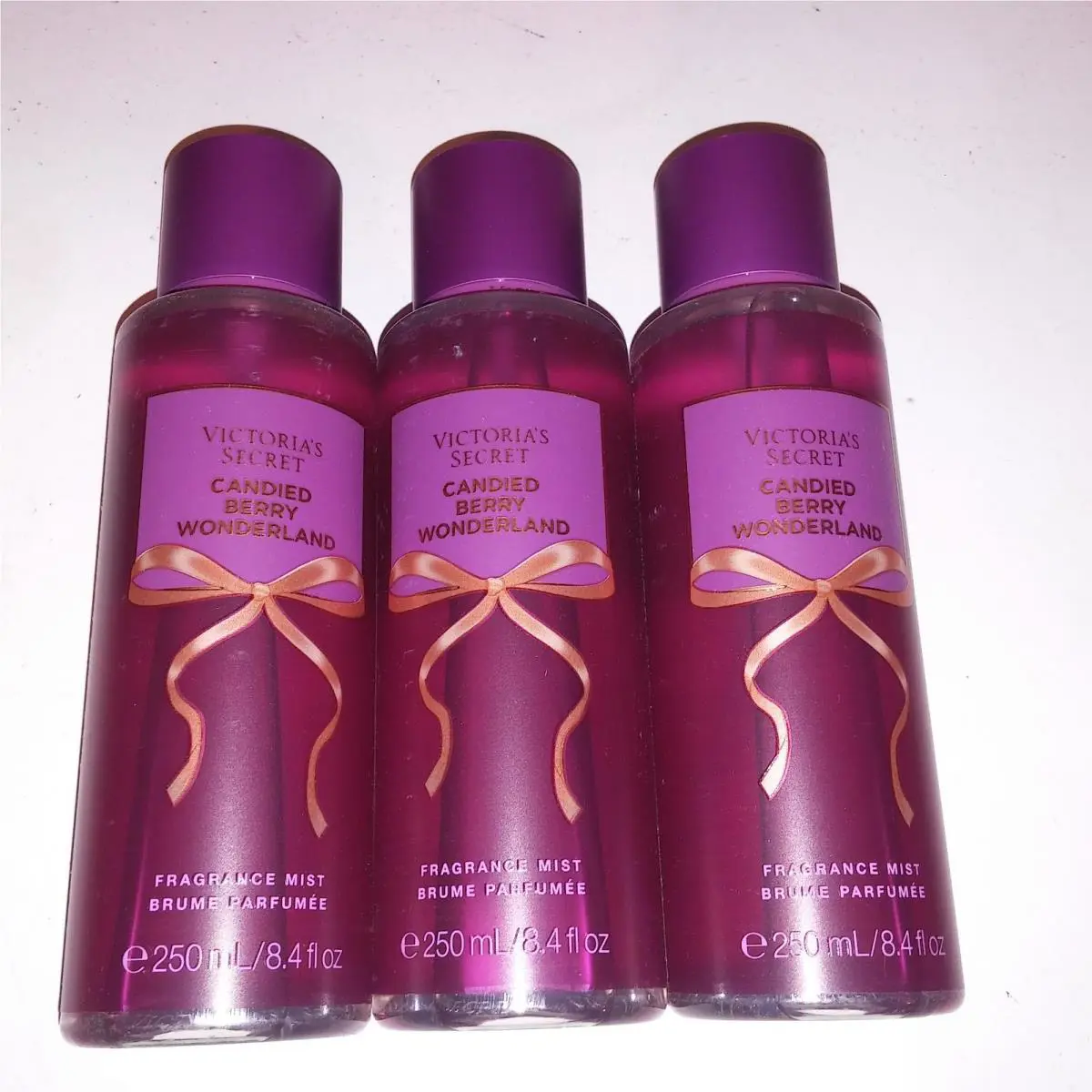 Set of 3 Victoria`s Secret Body Mist Fragrance Spray Candied Berry Wonderland