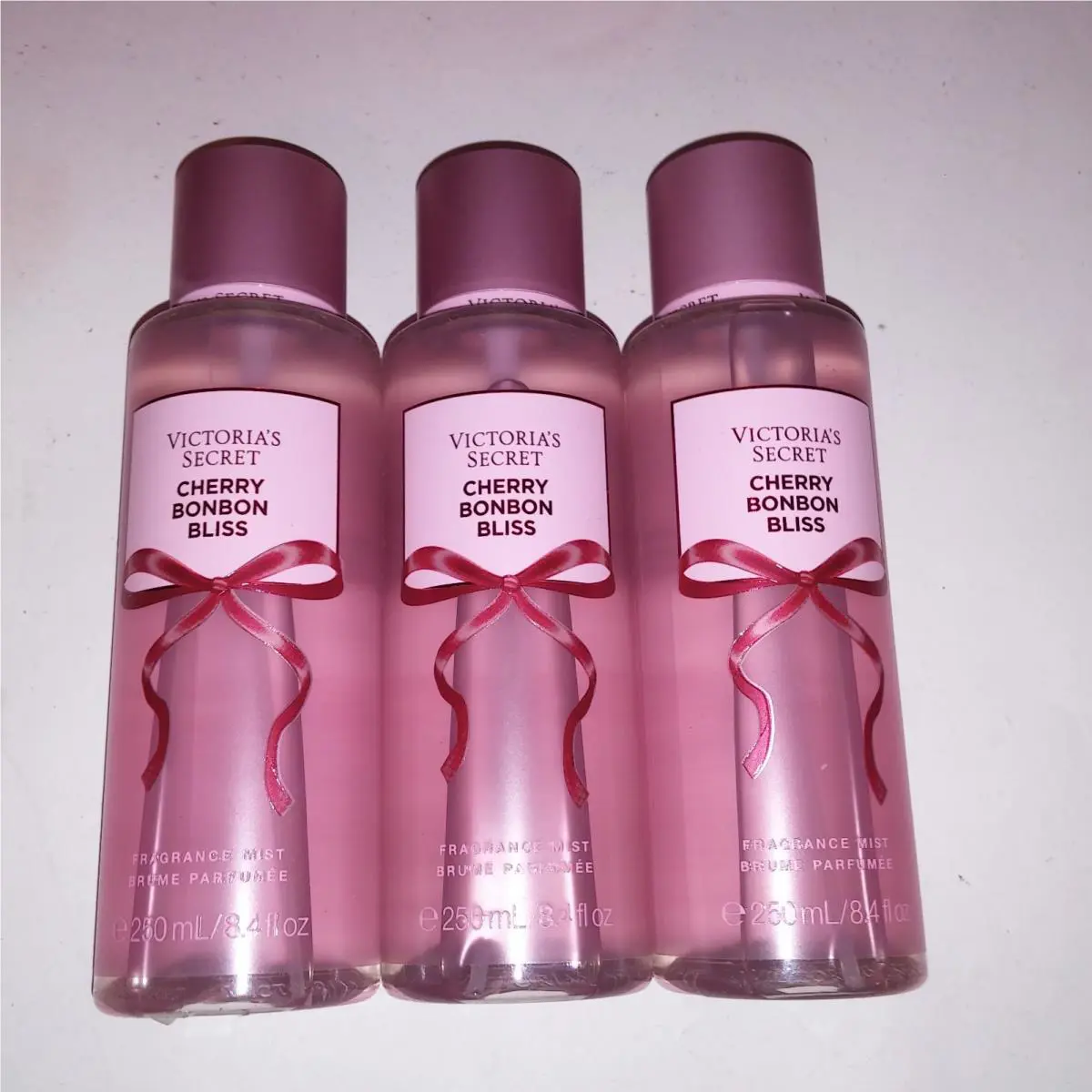 Set of 3 Victoria`s Secret Body Mist Fragrance Spray Cherry Bonbon Bliss Gift