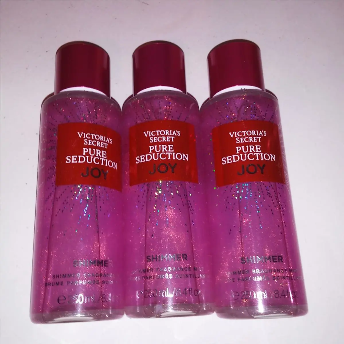Set of 3 Victoria`s Secret Body Mist Fragrance Spray Pure Seduction Joy Gift Se