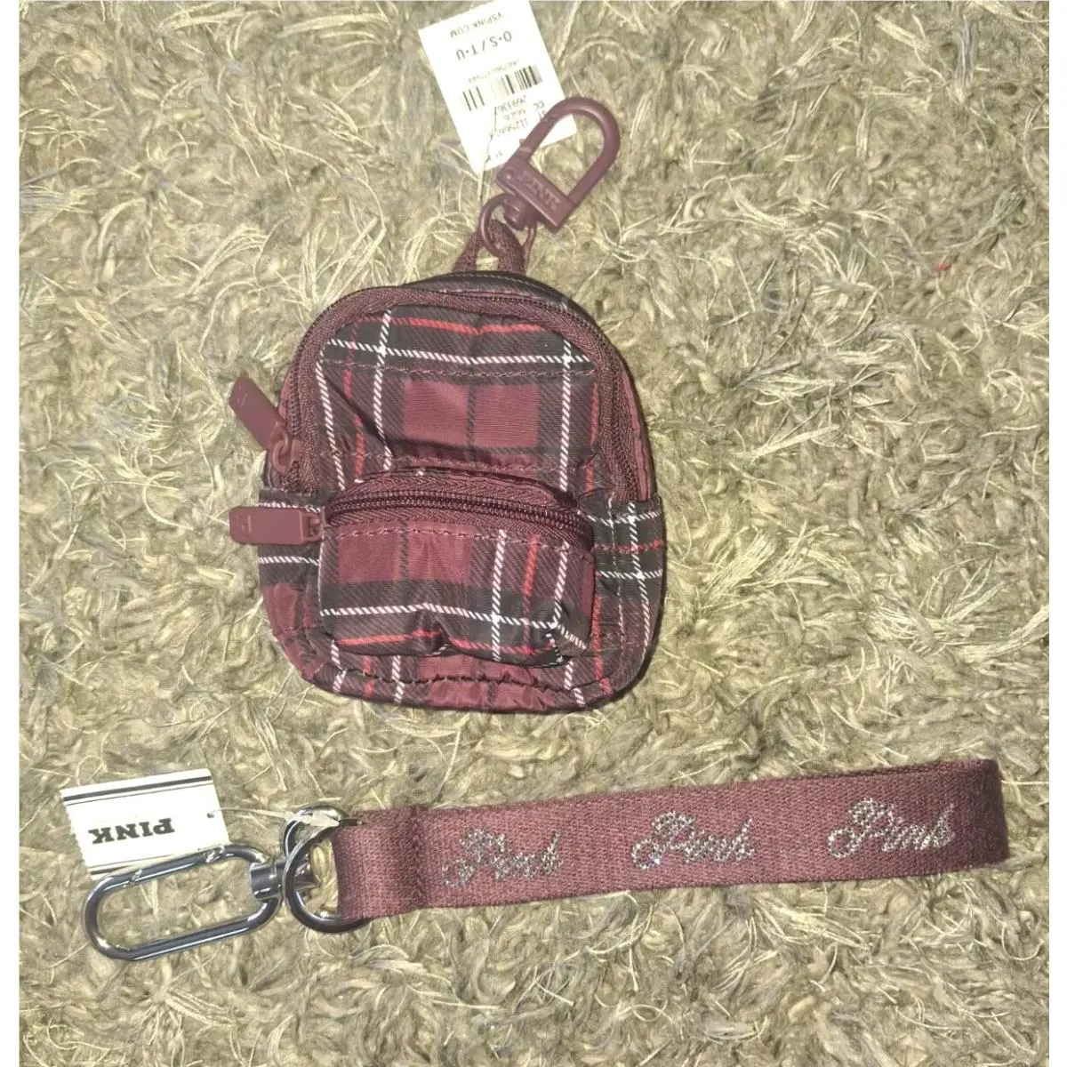 Victoria`s Secret VS Pink Logo Keychains- Studded Bling Keyhook Mini Backpack Pouch