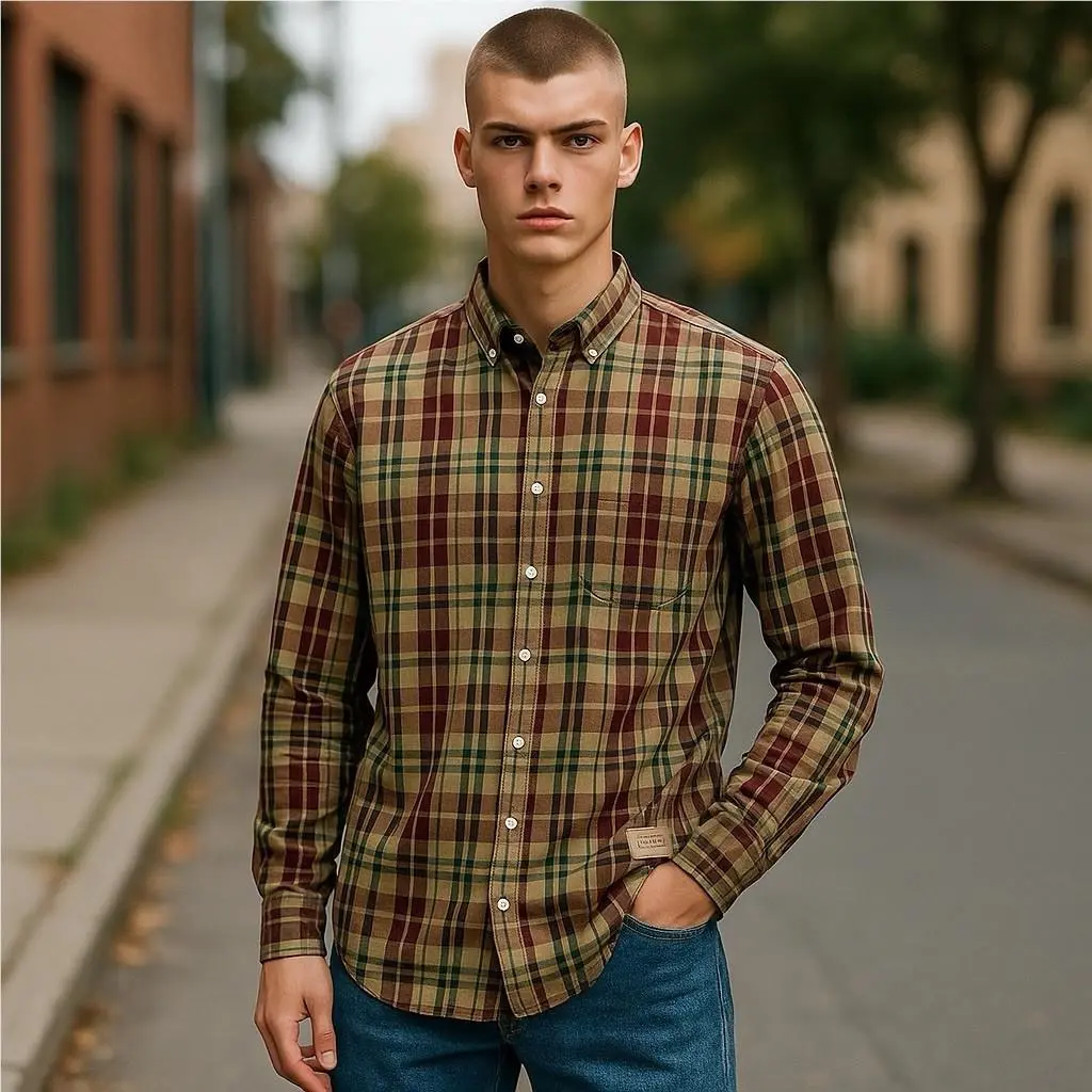 Stussy Mens Medium Shirt Plaid Check Long Sleeve Cotton Green Red