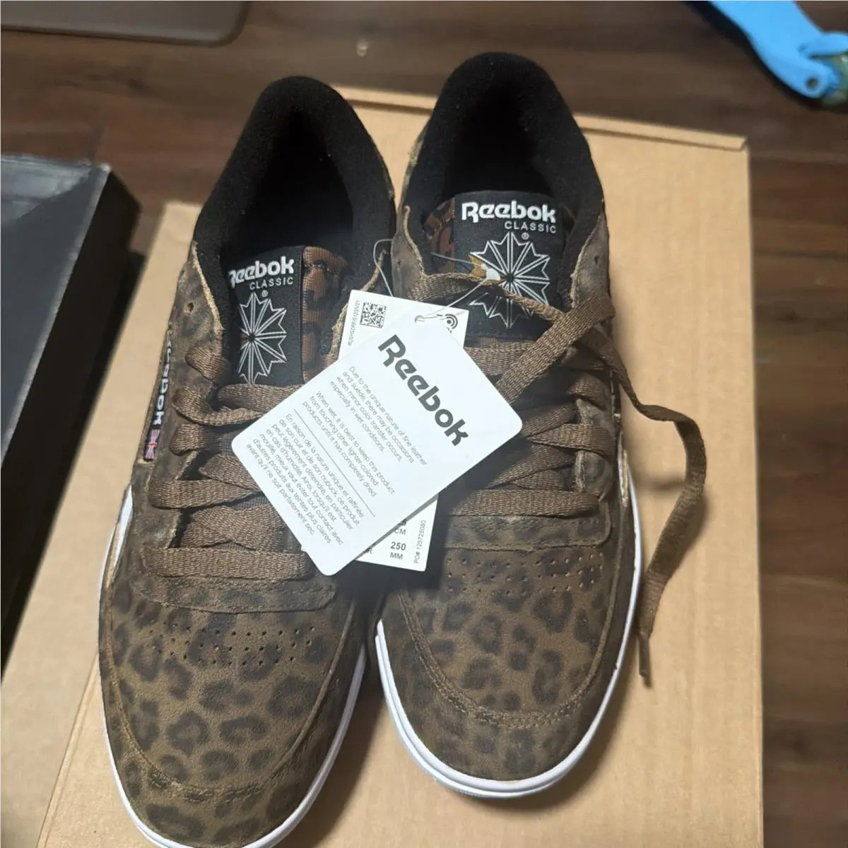 Women Reebok Club C Double Revenge Leopard Print Shoes Brown Black White FW7952