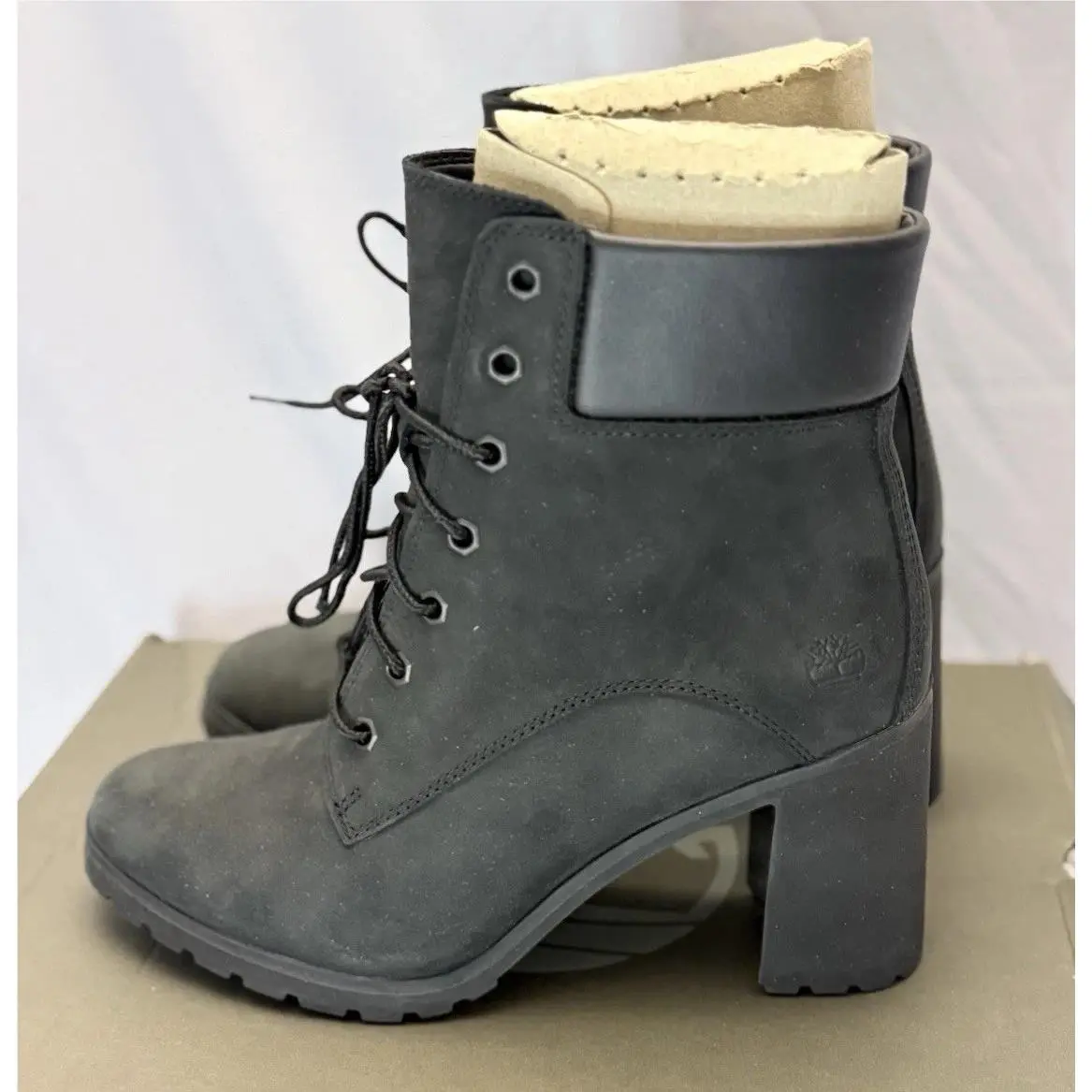 Timberland Allington Boots Womens 9M Black Nubuck Lace Up 3 Inch Block Heel Shoe