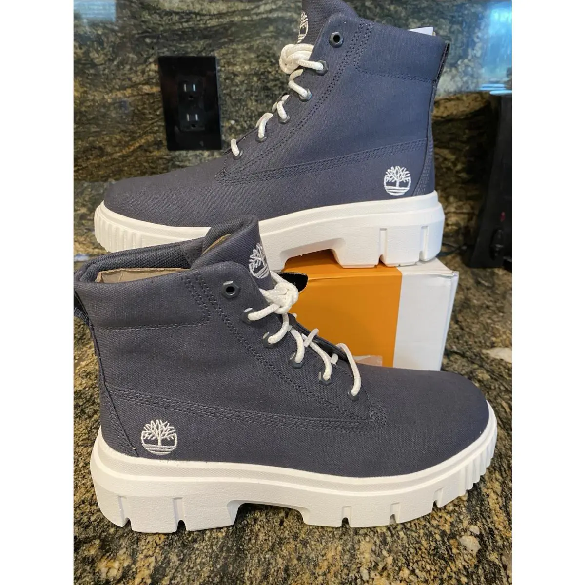 Womens Timberland Greyfield Dark Blue Canvas Boots Size 8.5 Shoes
