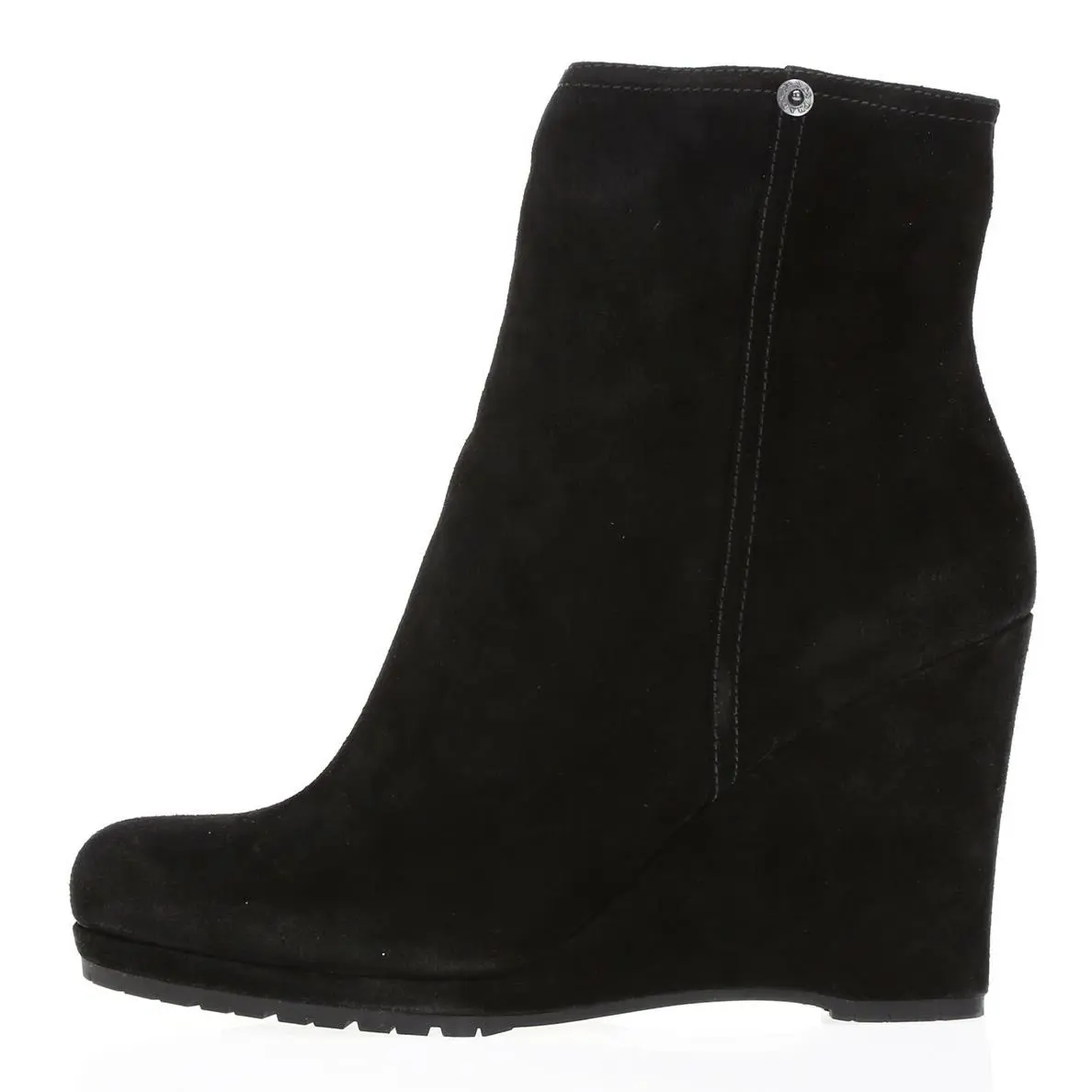 Prada Womens Black Suede Slip On Side Zipper Wedge Booties Shoes Size 41