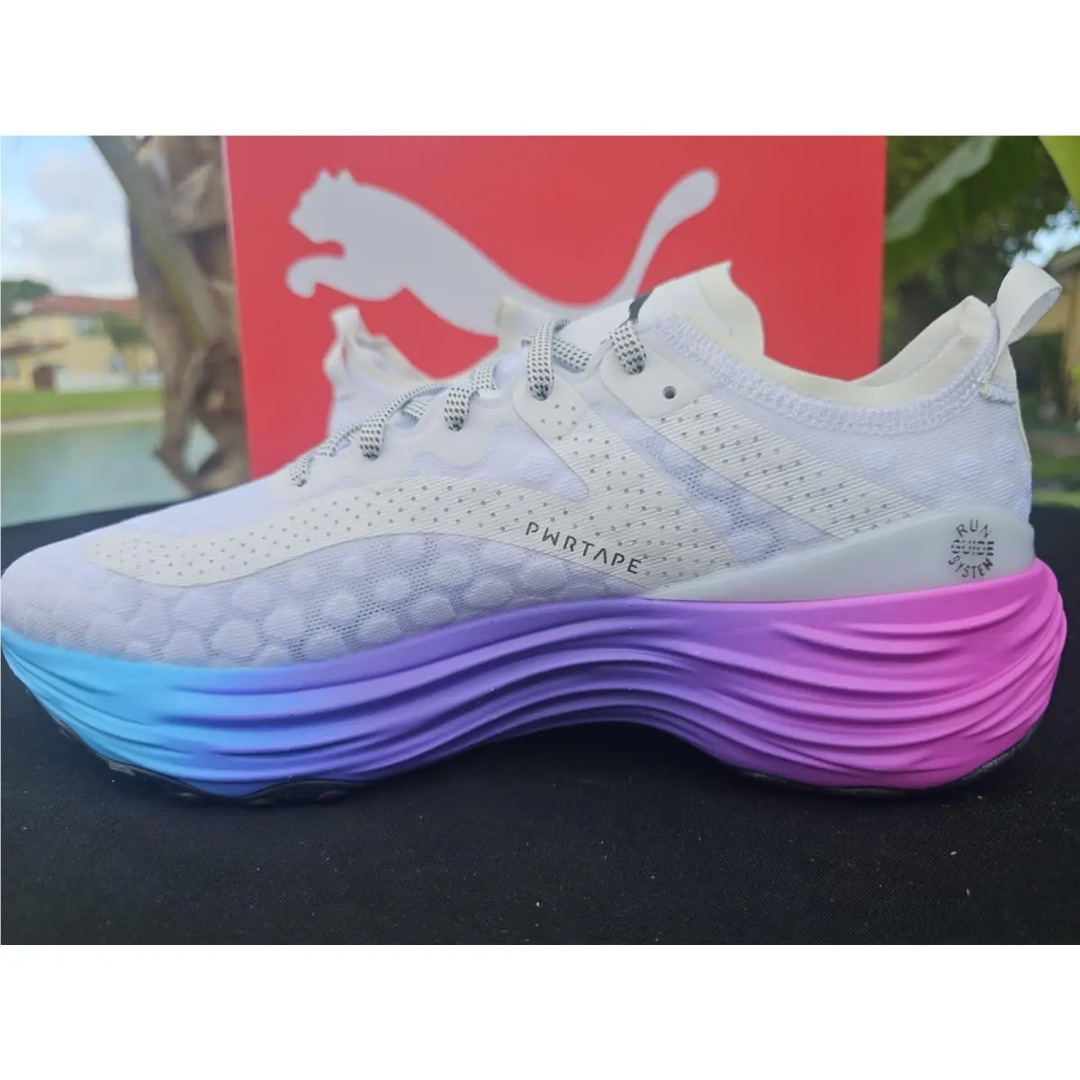 Mens Size 10 Puma Forever Run Nitro Sunset Running Shoes White / Blue 380007 02