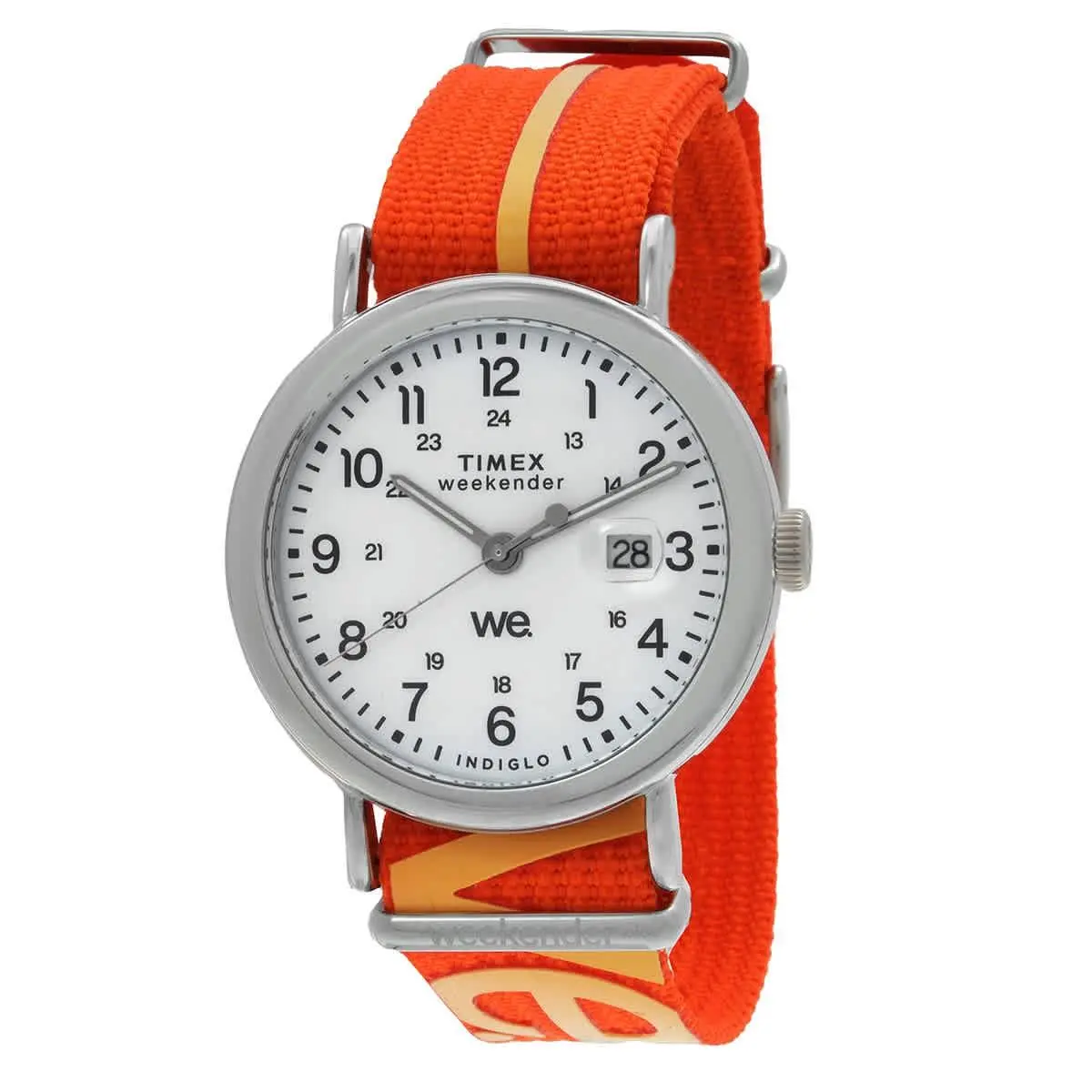 Timex Weekender Quartz White Dial Men`s Watch TW2W99500 - Dial: White, Band: Orange, Bezel: Silver-tone
