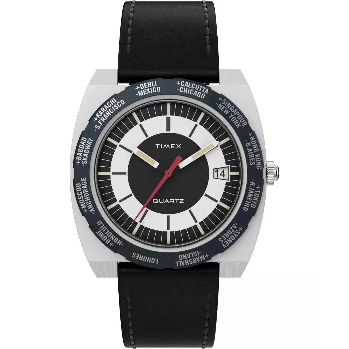 Timex World Time Reissue Quartz Black Dial Men`s Watch TW2V69500 - Black, Quartz