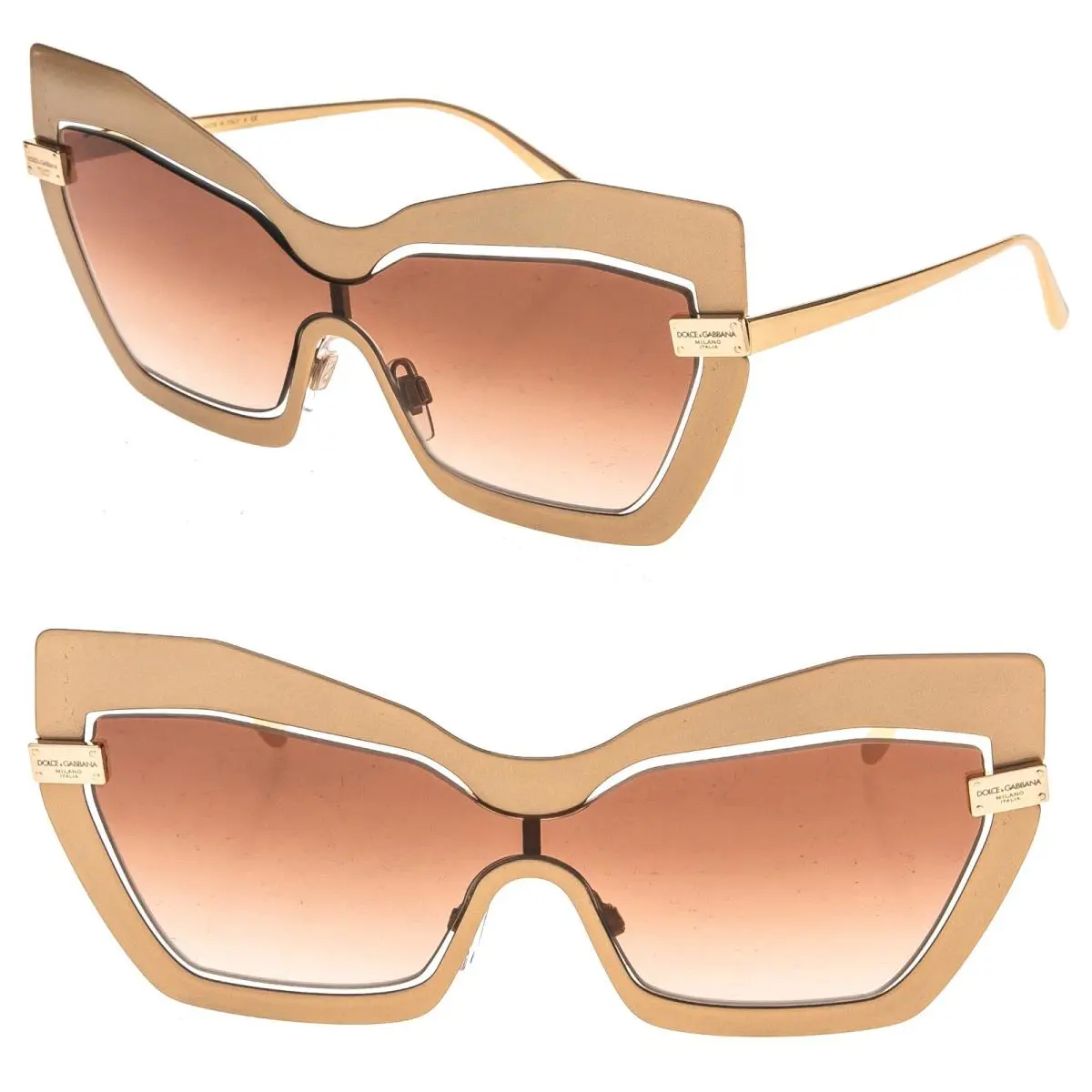 Dolce Gabbana DG2224 Logo Plaque DG 2224 Rose Gold Angular Shield Sunglass