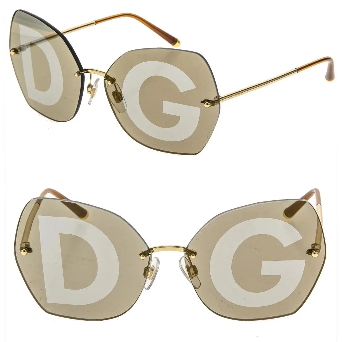 Dolce Gabbana DG2204 Lucia 2204 Gold Brown DG Logo Mirrored Runway Sunglasses