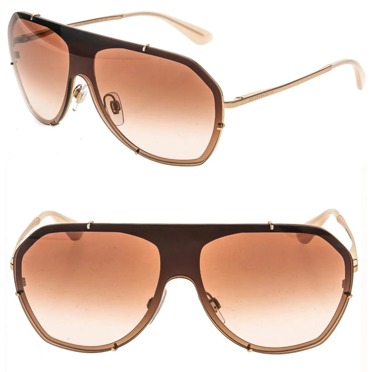 Dolce Dolce & Gabbana DG2162 2162 Gabbana DG2162 2162 Rose Gold Brown Gradient Shield Aviator Sunglasses