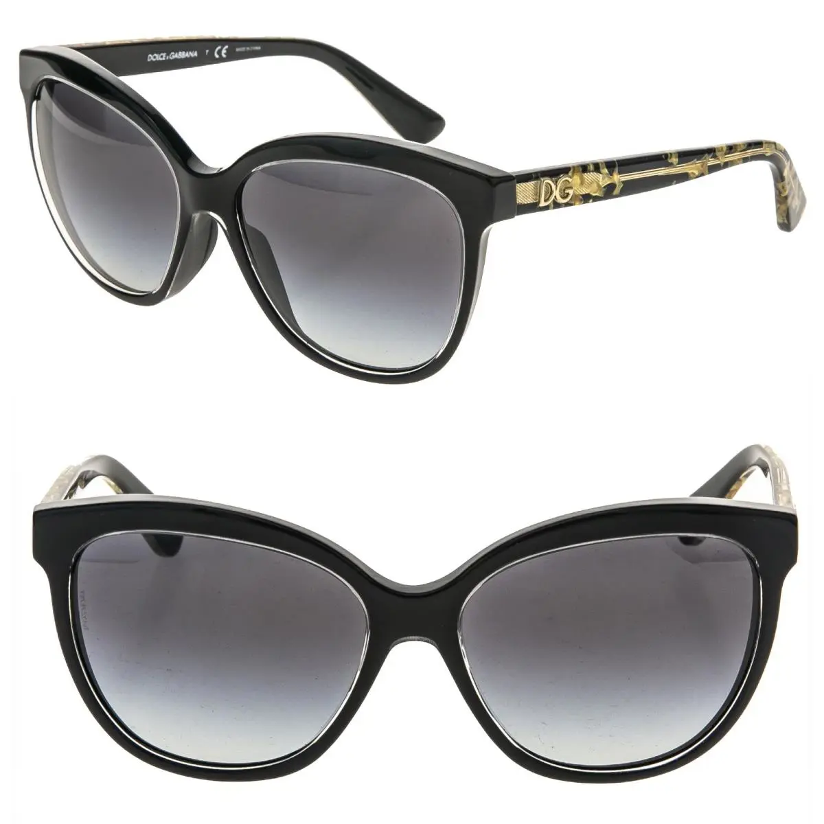 Dolce Gabbana DG4251 Gold Leaves 4251 Crystal Black Butterfly Sunglasses
